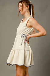 Umgee Frill Drawstring Waist Round Neck Mini Tank Dress OutfitFlow